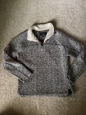 True Grit Men’s Gray Sherpa Zip-Up Pullover with Cream Collar